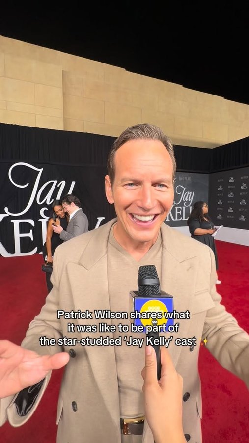 Instagram post by @thereelpatrickwilson for Good Morning America. Caption reads: @thereelpatrickwilson talks about the star-studded....
