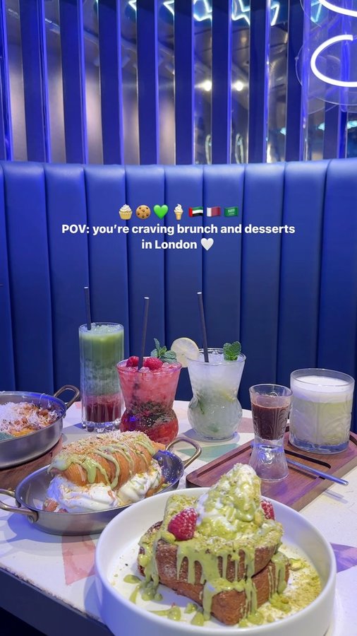 Instagram post by @london.discoveries for Crome London. Caption reads: [...] and desserts in London 🤍🧸💕 📍Crome London....