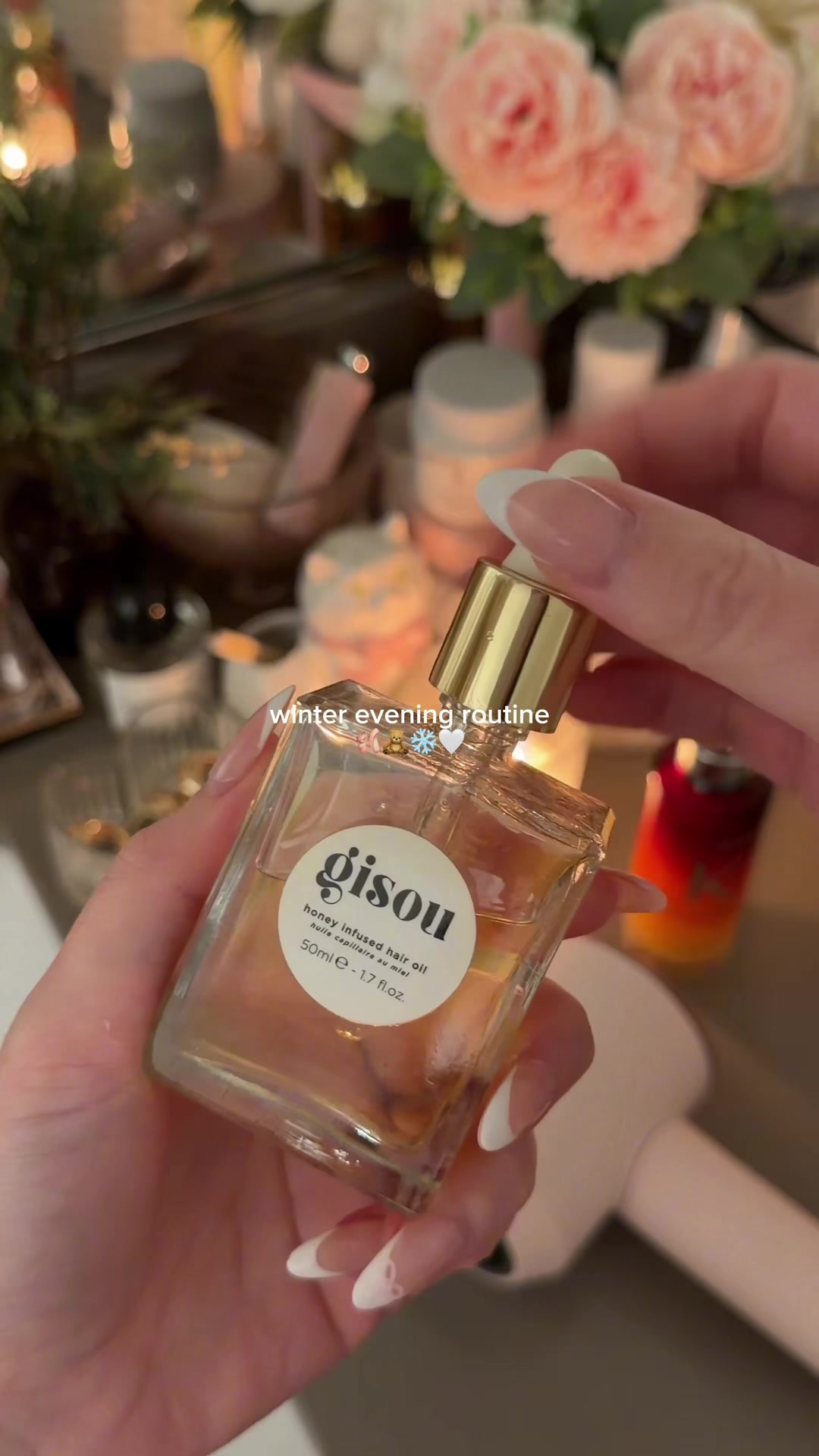 TikTok post by @kimberly.cat for Caudalie. Caption reads: winter evening routine ❄️🩰🤍 #nightroutine....