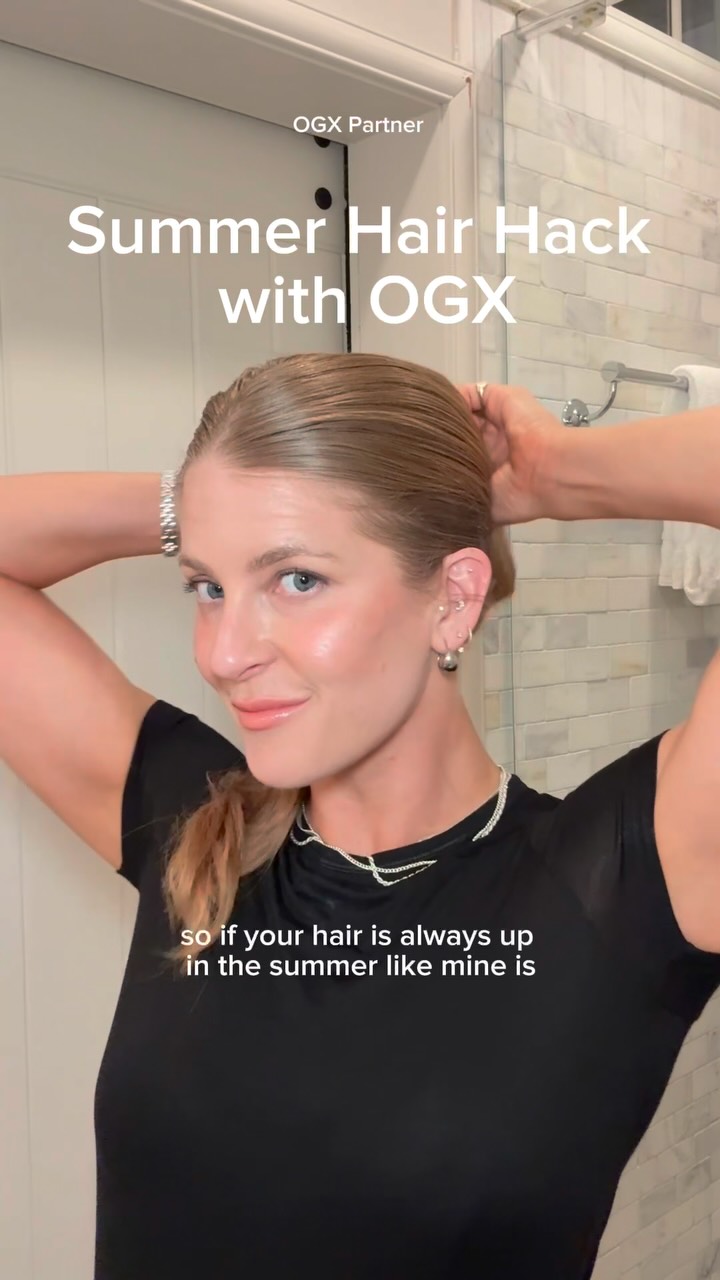 Instagram post by @rebeccakennedynyc for OGX Beauty. Caption reads: #OGXPartner Summer Hair Hack
Put this in your hair....