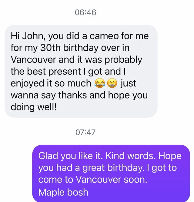 Instagram post by @itsbigjohn1 for Cameo. Caption reads: I honestly love doing my cameo video messages and....