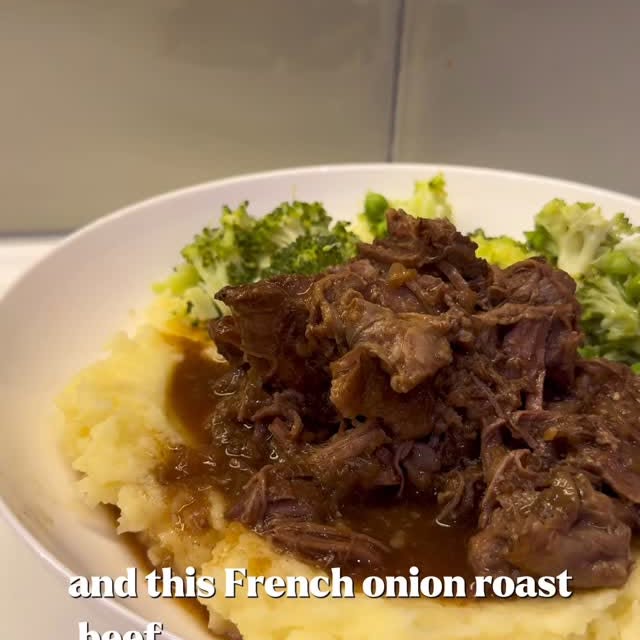 Instagram post by @nicolee_fit for The Kitchn. Caption reads: Slow cooked french onion beef roast with creamy....