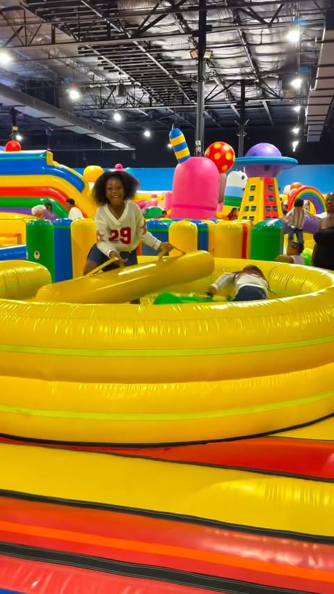 Instagram post by @cute_sisters_aa for FUNBOX. Caption reads: #ad 🎉 We had the BEST time at Funbox Houston! 💙✨....