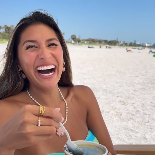 Instagram post by @megan_bair for Pitaya Foods. Caption reads: the perfect beach day🌞 now available at target,....