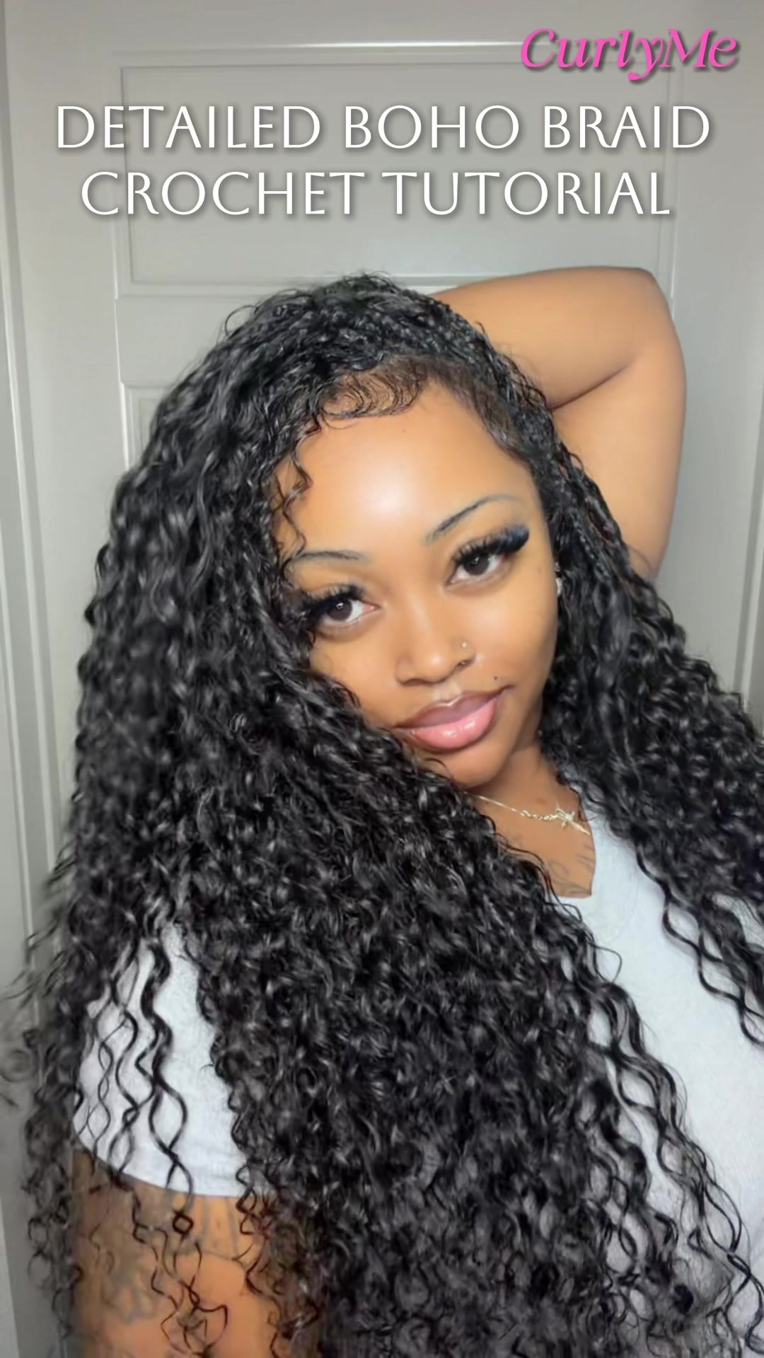 TikTok post by @stylisttraceyshenise for Curlyme. Caption reads: [...] Wave Crochet Human Hair from @CurlyMe Hair....