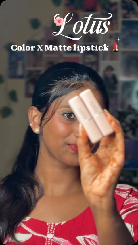 Instagram post by @_kokz_046_ for Lotus Herbals. Caption reads: Lotus Matte Lipstick 💄 @lotus_herbals Everyday....