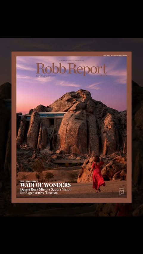 Instagram post by @aindrilamitra for Visit Saudi. Caption reads: The Desert Rock (@desertrockresort ) and Shebara....