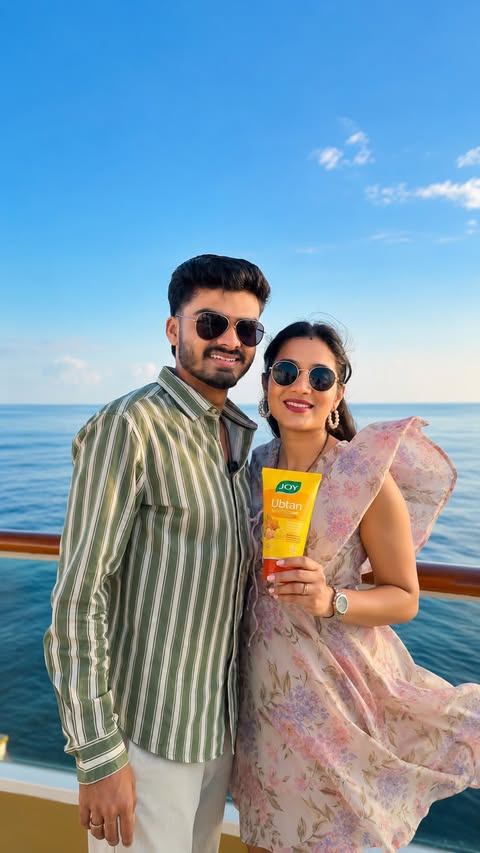 Instagram post by @shivabhi.stories for Joy Personal Care. Caption reads: When he was more worried about my tan than I was…....