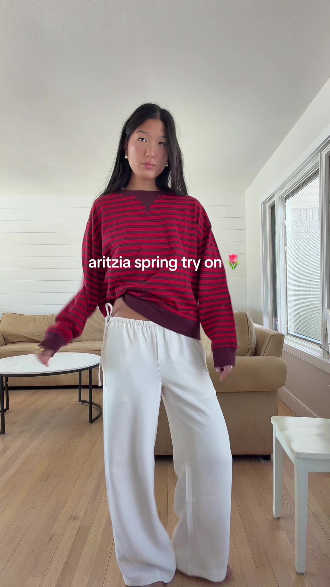 TikTok post by @chaddymang for Aritzia. Caption reads: love u @Aritzia 🌷🤍 #tryon #aritzia....