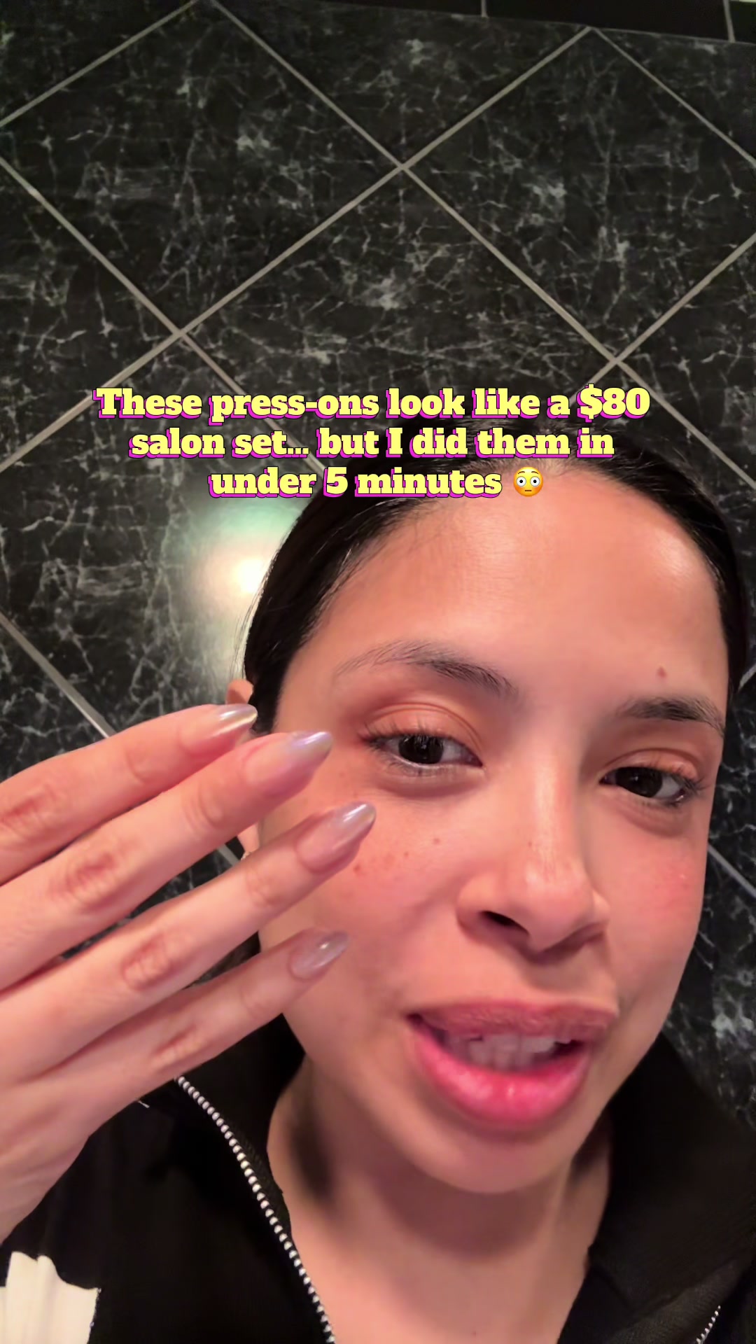 TikTok post by @sheaddsvalue for VSALONNAIL. Caption reads: Luxury nails in minutes Salon-quality glam without....