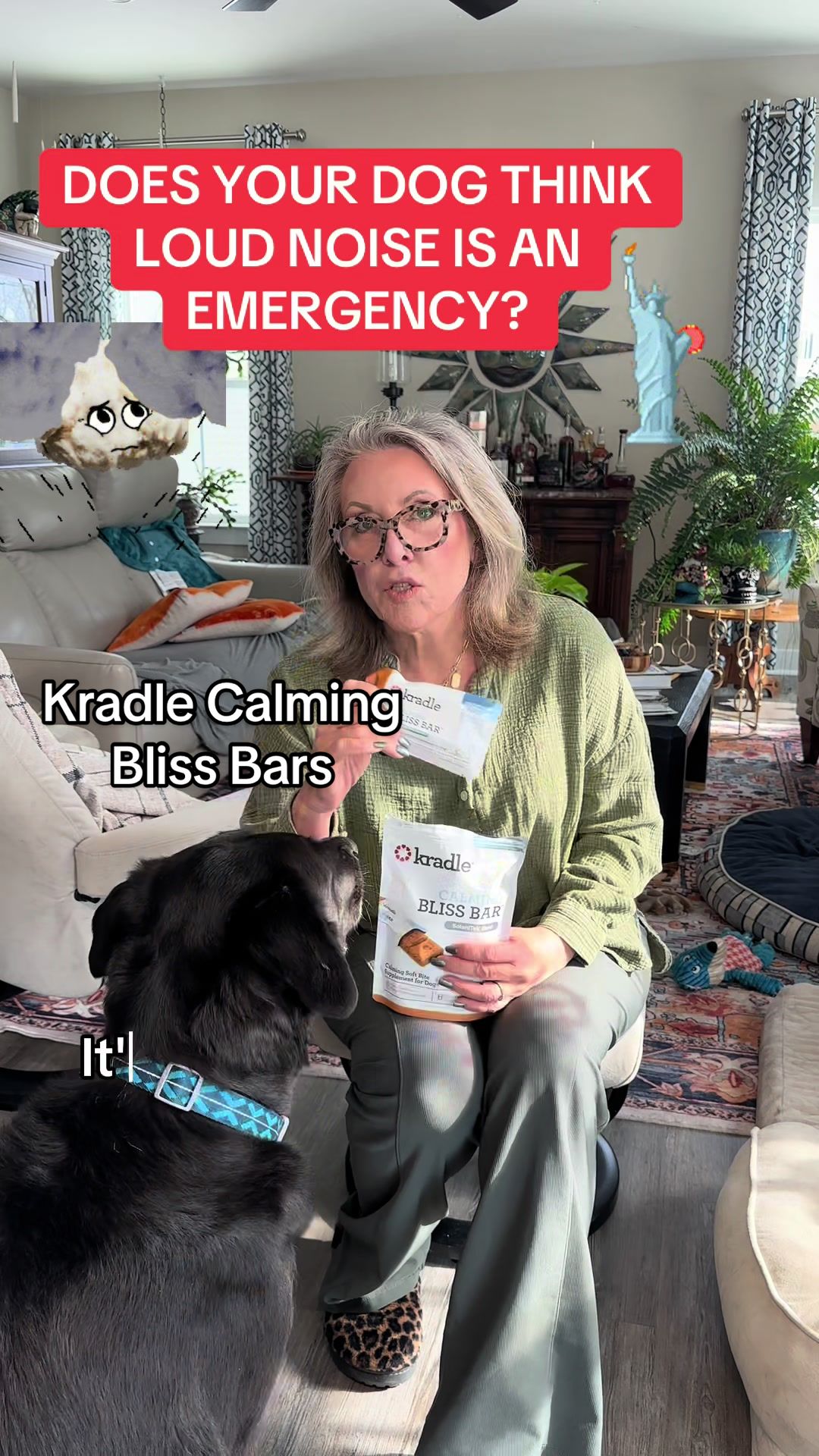 TikTok post by @suziserene for Kradle. Caption reads: [...] #dogloversoftiktok #dogcalming @Kradle.