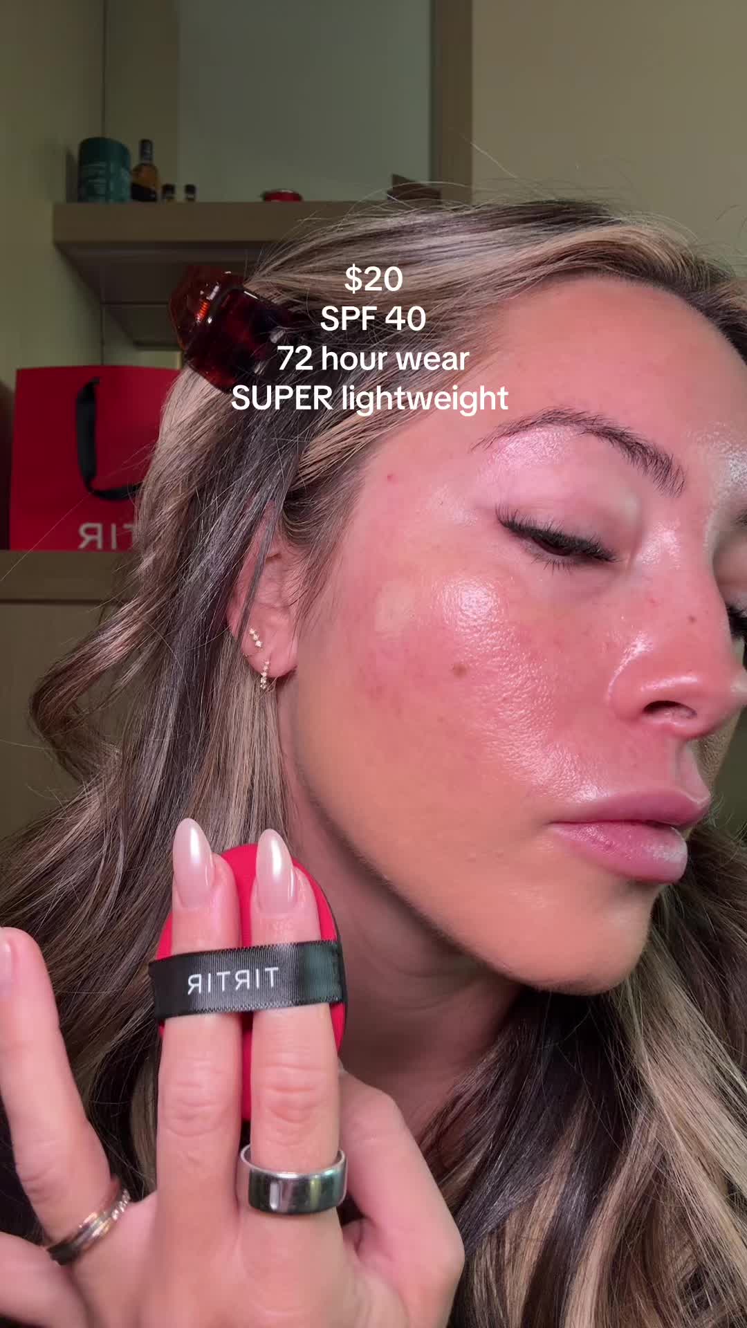 TikTok post by @itsmekelsc for TIRTIR. Caption reads: Try the @TIRTIR Inc. red cushion foundation for....