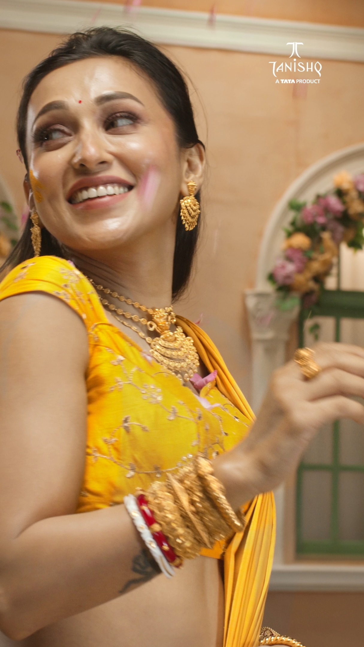 Instagram post by @mimichakraborty for Tanishq. Caption reads: There's a reason Gaye Holud is the heart of....