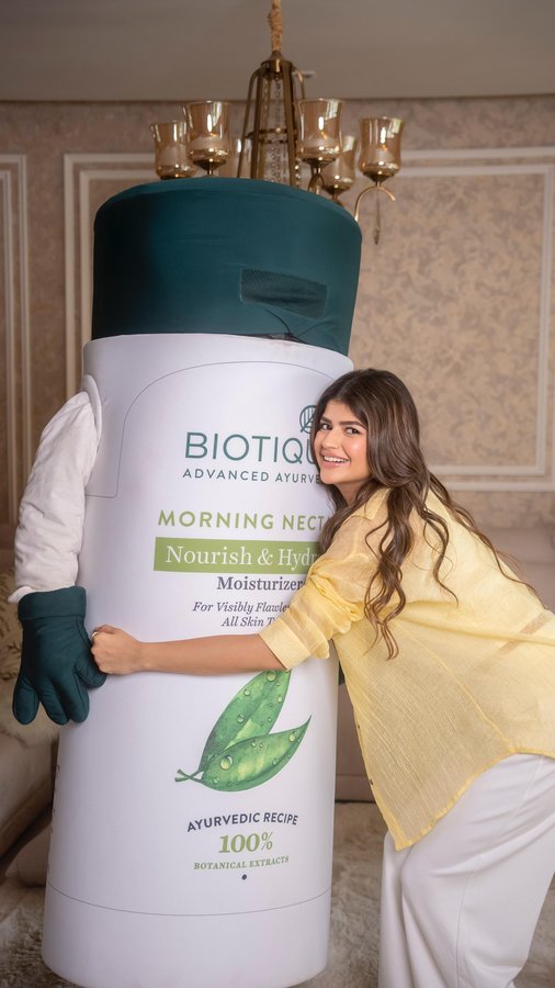 Instagram post by @anjinidhawan for Biotique. Caption reads: Dry, dramatic, and just want a hug? Same. Good....