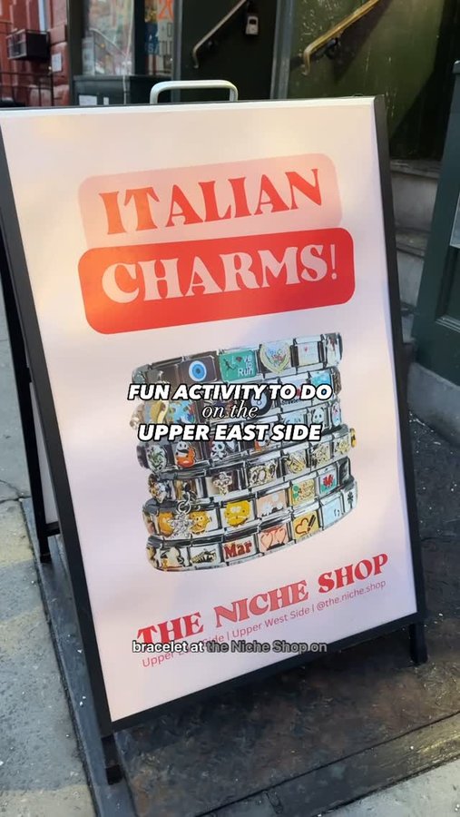 Instagram post by @explore_ues for The Niche Shop. Caption reads: Create your own custom Italian charm bracelet at....