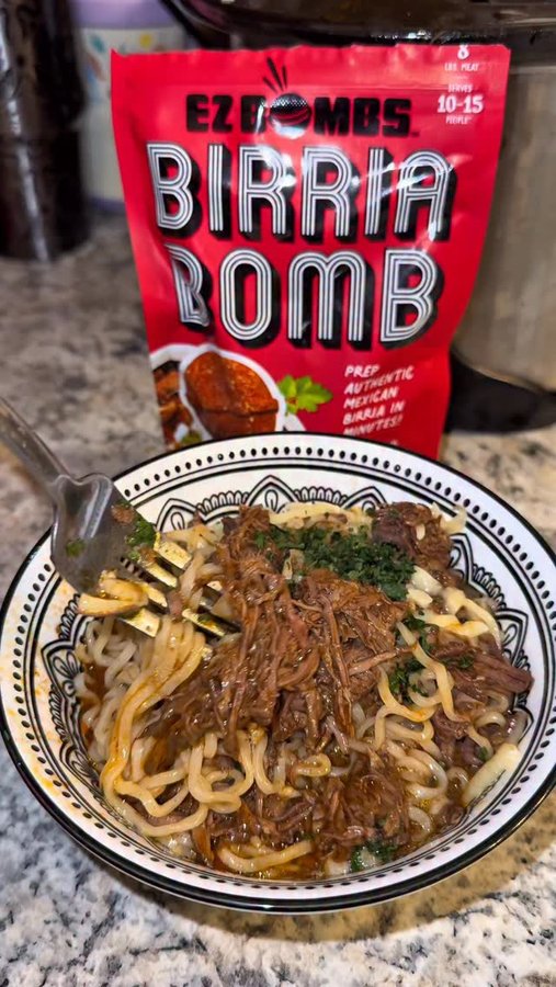 Instagram post by @stephnicole_h for EZ Bombs. Caption reads: 🔥 Birria ramen made EZ! I used the EZ Bombs....