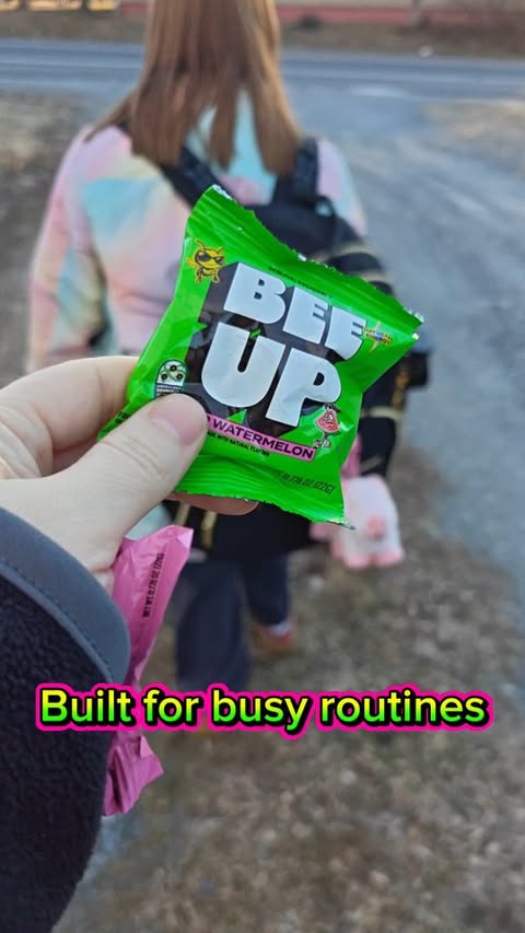 Instagram post by @lacey.officially for BEEUP. Caption reads: #ad Busy schedules call for snacks that keep up....