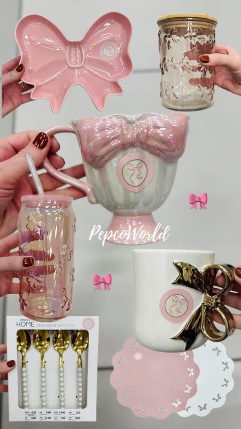 Instagram post by @pepcoworld for Pepco. Caption reads: 🎀new Bow Bon 🎀 collection • part 8

glass with....