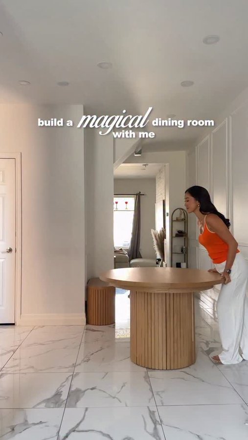 Instagram post by @melhwang for Transformer Table. Caption reads: dining room reveal 🫣🥹 this magical table has....