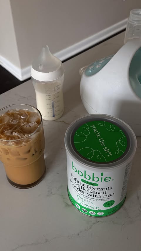 Instagram post by @itsclairexu for Bobbie. Caption reads: [...] honey latte for mom and a mixed milk /....