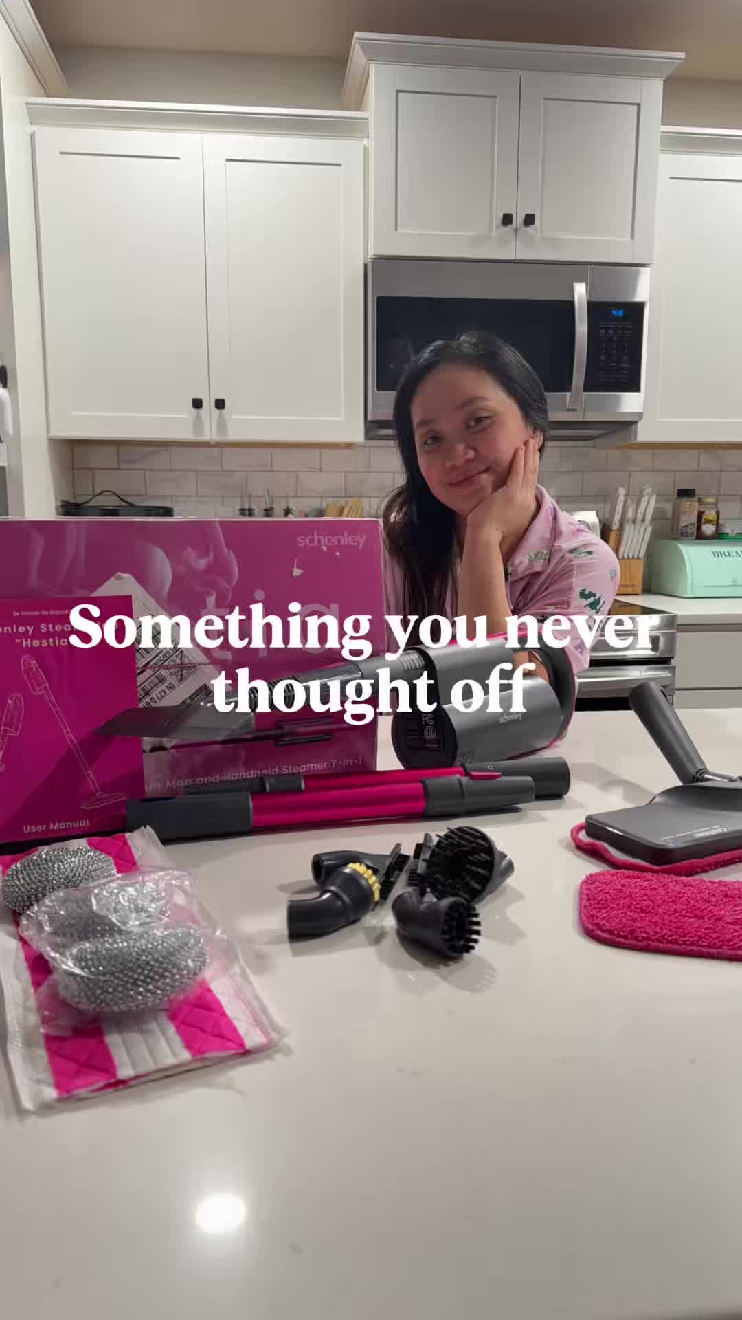TikTok post by @imperfectlyanjie for Schenley. Caption reads: [...] appliances, cabinets — this Schenley 10-in-1....