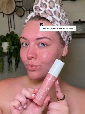 TikTok post by @dewydayswithash for Alpyn Beauty. Caption reads: [...] reduce redness and soothe skin @Alpyn Beauty....