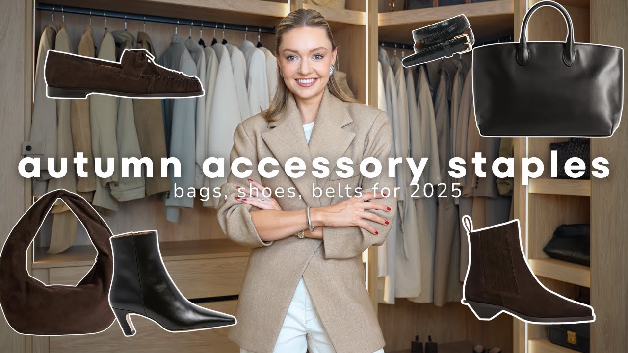 YouTube post by @LydiaJaneTomlinson for Flattered. Caption reads: AUTUMN ACCESSORY STAPLES 2025 | Fall Bags, Shoes &....