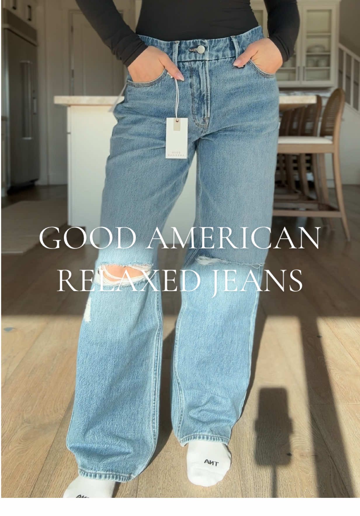 TikTok post by @briannametzger1 for GOOD AMERICAN. Caption reads: [...] bust, 26.5” waist, 36.5” hips). ....