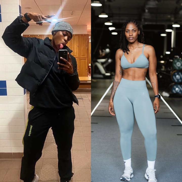 Instagram post by @oyinda_fitness for Gymshark. Caption reads: The photo on the left was taken in March 2022—just....