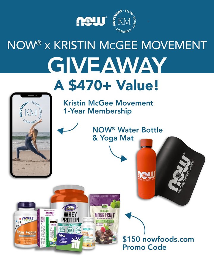 Instagram post by @kristinmcgee for NOW Foods. Caption reads: ✨ Good vibes only ✨

@kristinmcgee makes wellness....