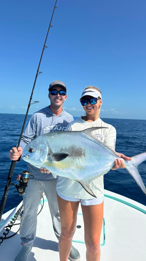 Instagram post by @captnickstanczyk for Mustad Fishing. Caption reads: Big Permit caught and released by Madison using a....
