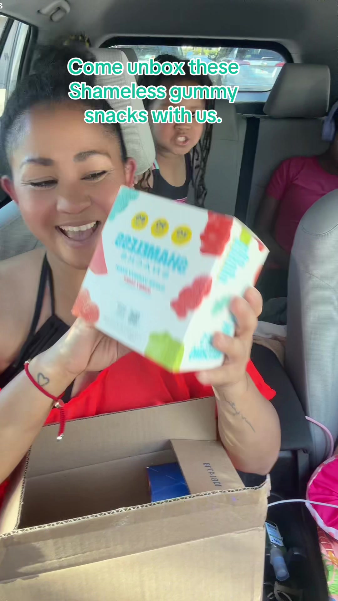 TikTok post by an influencer for Shameless Snacks. Caption reads: [...] #SnackTok #BecomingAri @Shameless Snacks.