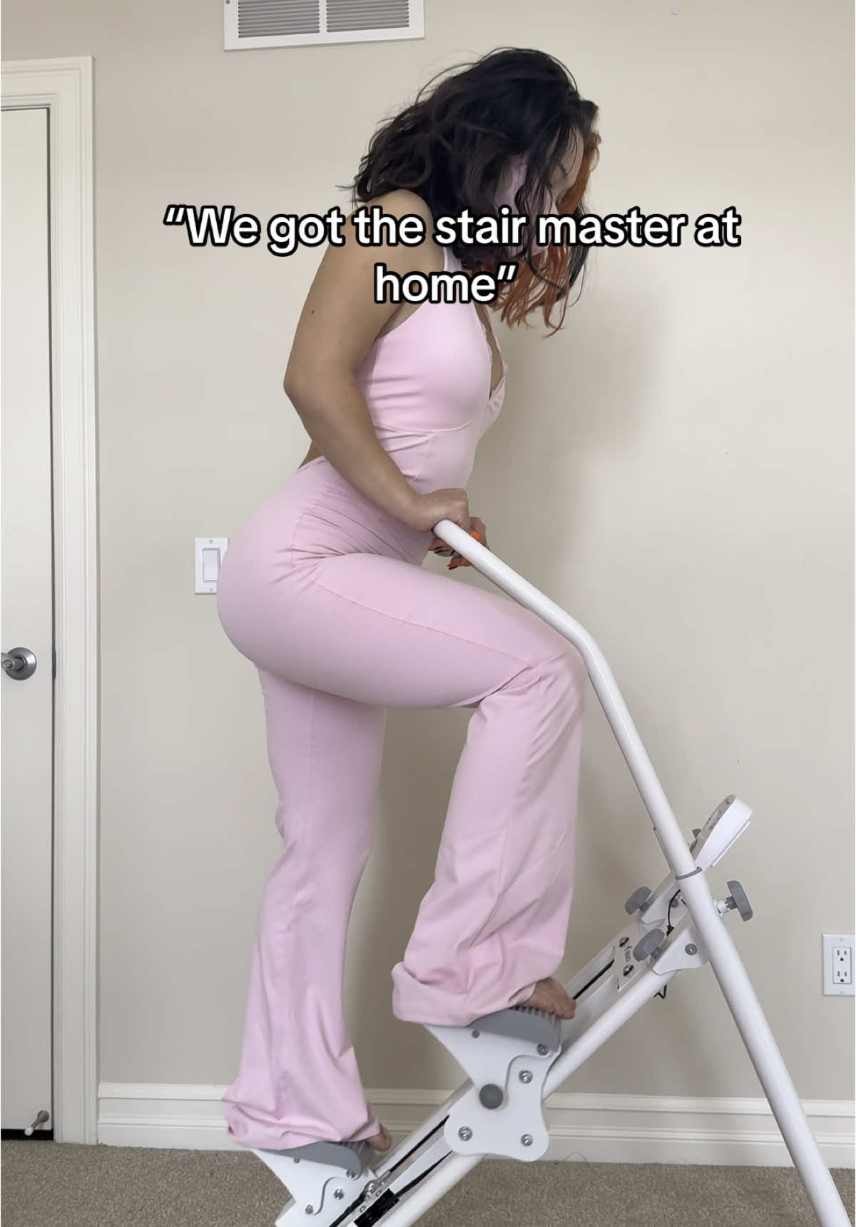 TikTok post by @janetiktokshopfinds for Merachfit. Caption reads: This will do😂 @Merach US #homegym #stairstepper.