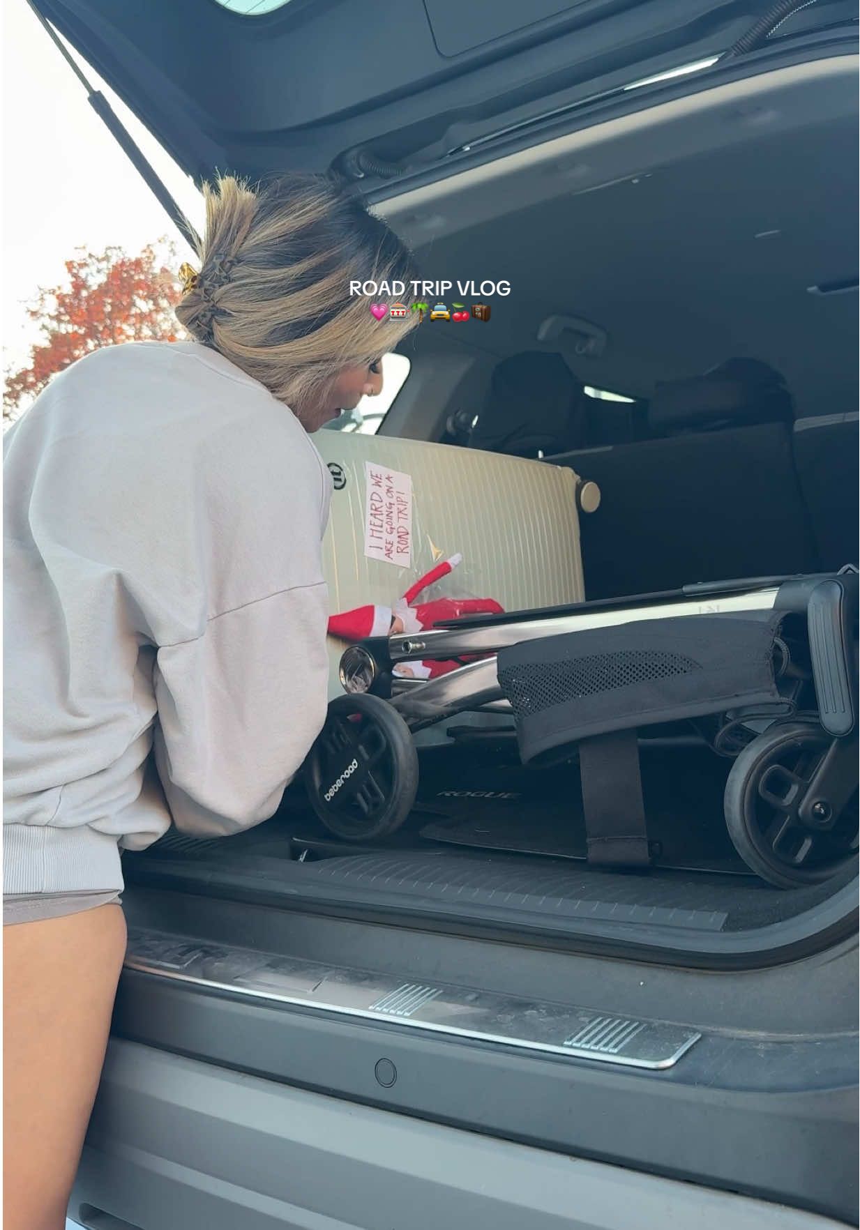 TikTok post by @kristinanais for The Elf on the Shelf. Caption reads: [...] #roadtripvlog @Starbucks @The Elf on the....