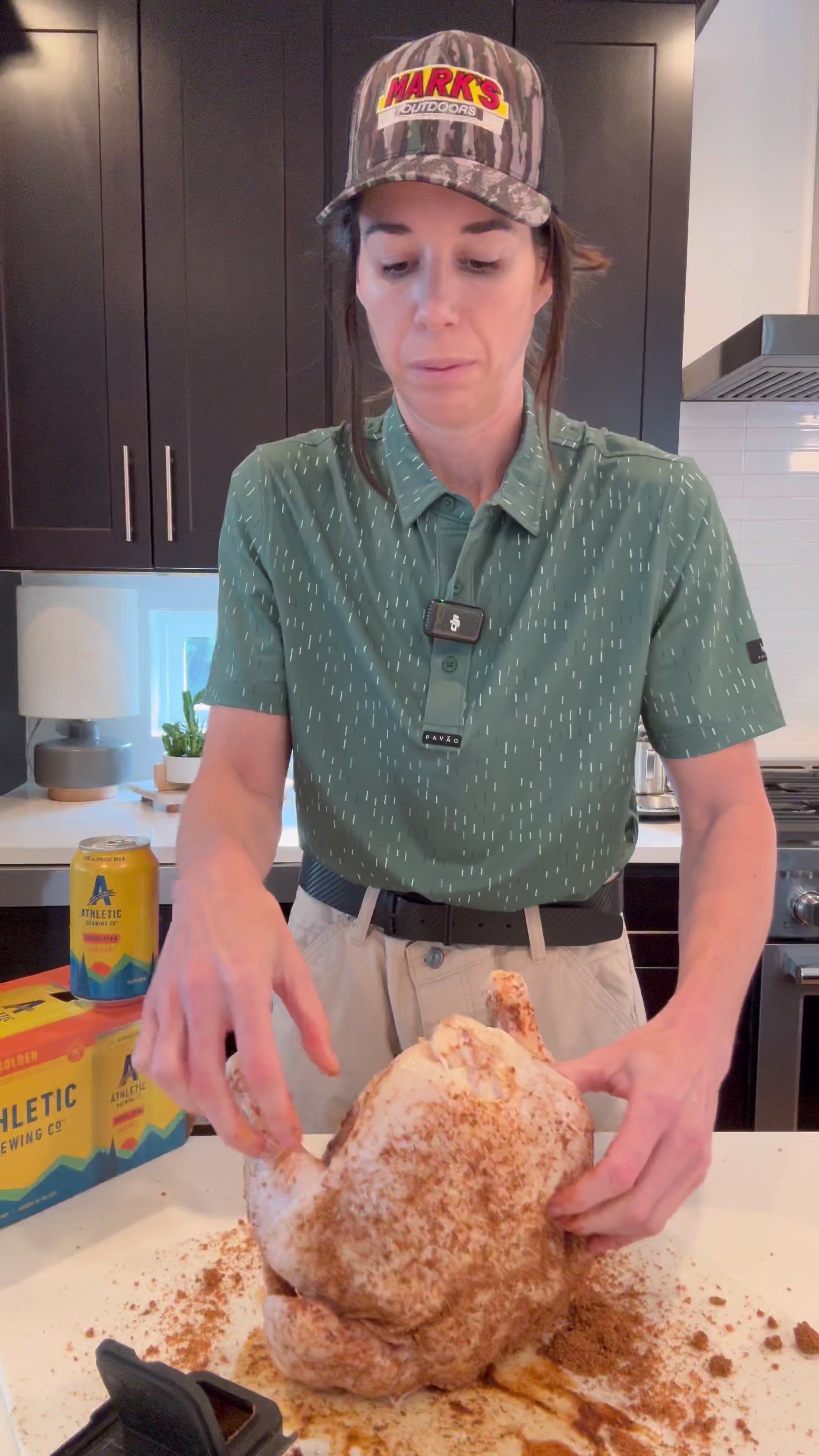 TikTok post by @danaehays for Athletic Brewing. Caption reads: Nothing makes me more like my dad than a beer can....