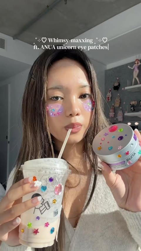 Instagram post by @melsformeli for ANUA. Caption reads: NEW Anua eyepatch hack!🦄 .. @melsformeli .. [...].