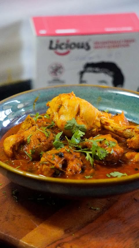 Instagram post by @thatindiancurry for Licious. Caption reads: Nothing beats cozy winter meals at home 
But....