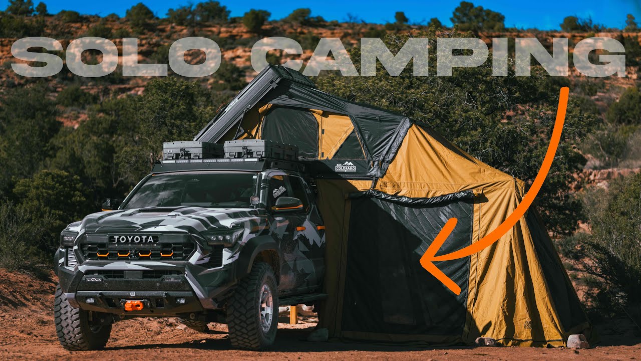 YouTube post by @TalonSei for C4 Fabrication. Caption reads: Solo Desert Camping | 4x4 CO Tent Annex.