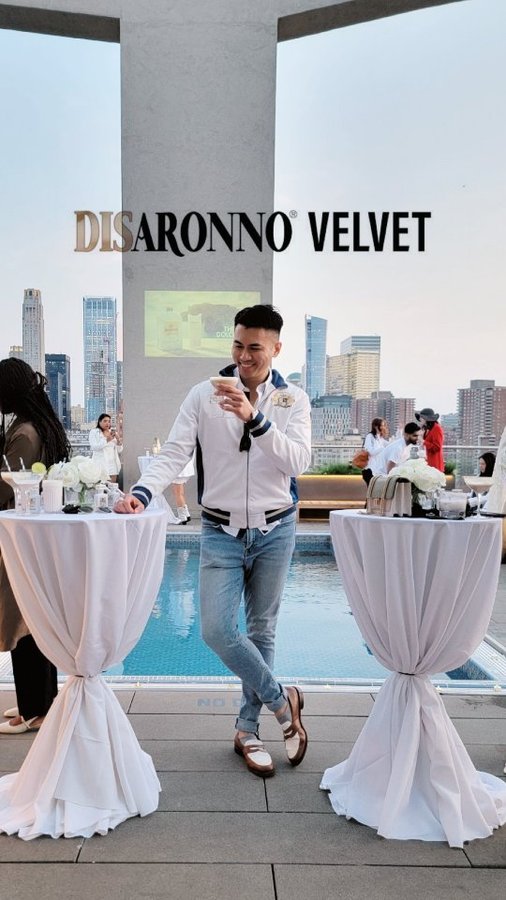 Instagram post by @igjustin for Disaronno. Caption reads: Amazing time at the @disaronno_official Velvet....