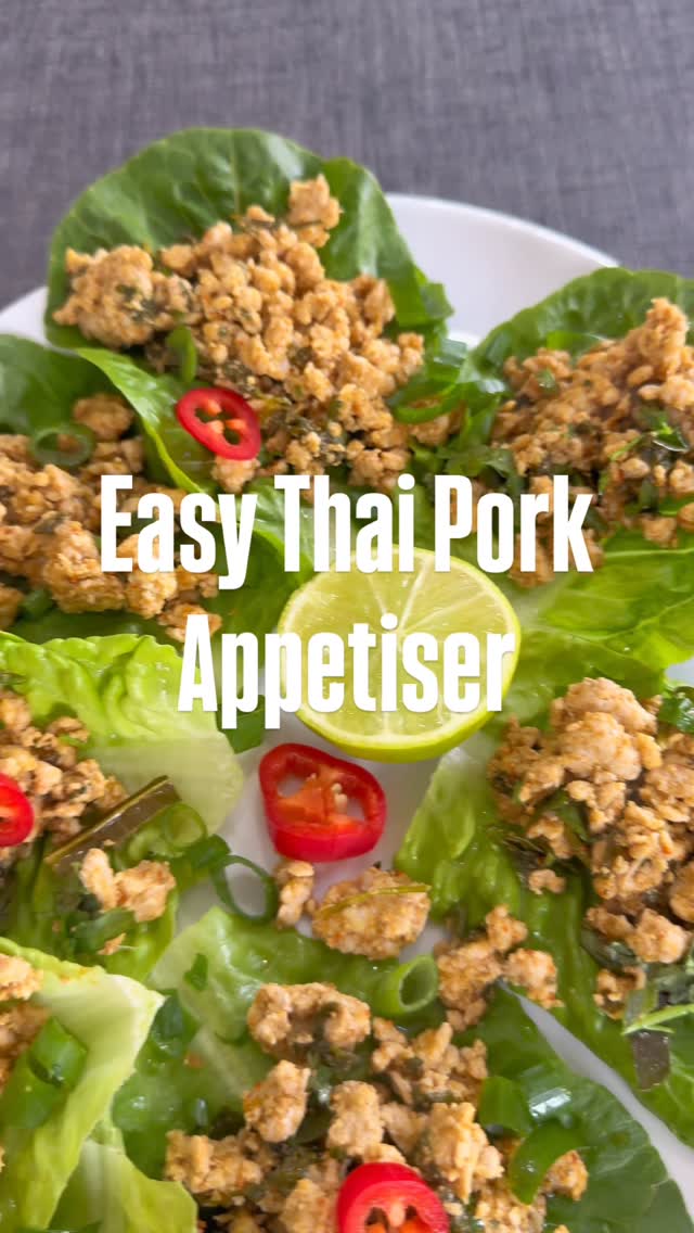 Instagram post by @marks_kitchen_and_bbq for MuscleFood.com. Caption reads: Save this very easy Thai pork larb appetiser.....