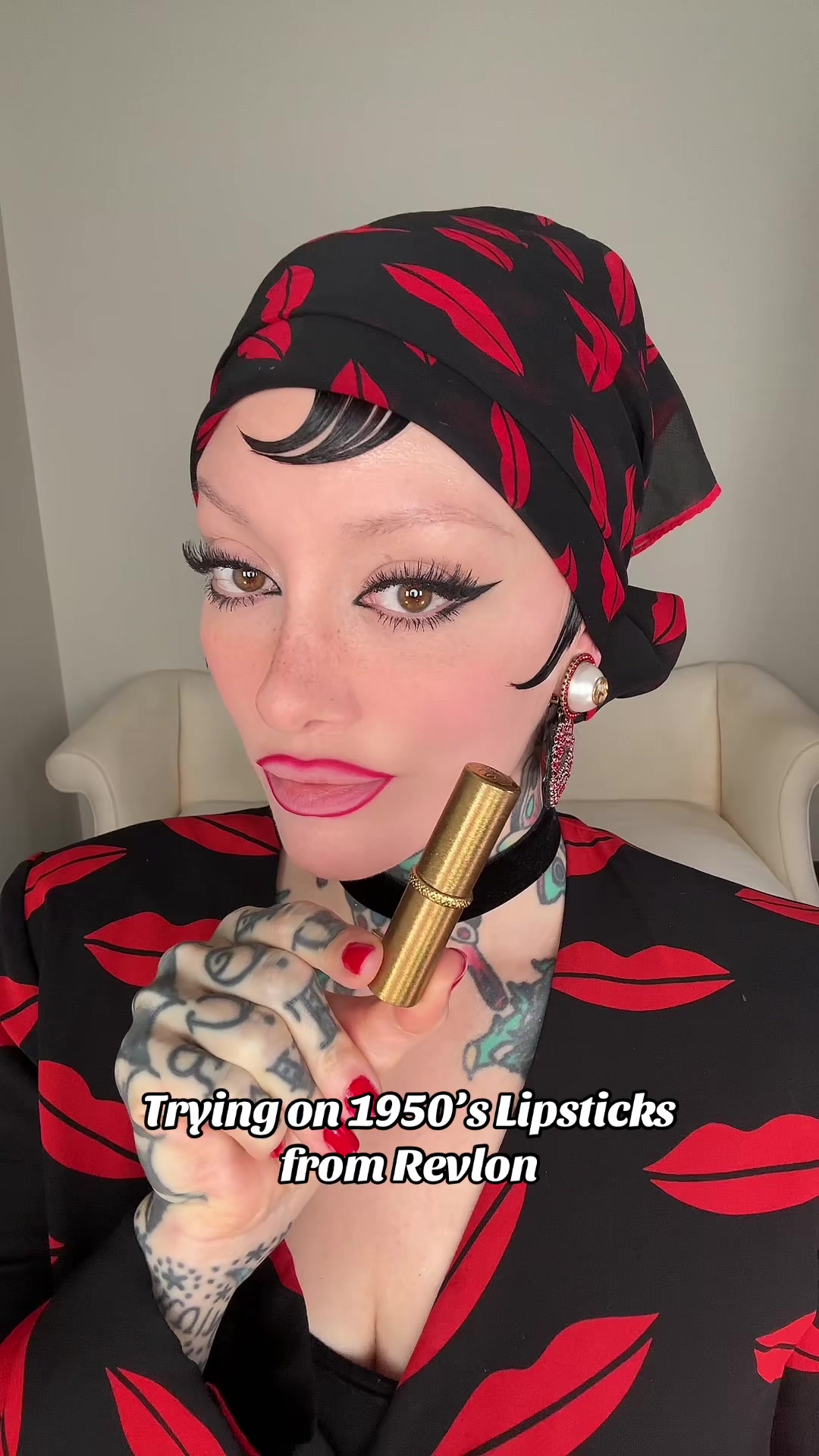 TikTok post by @erinparsonsmakeup for Revlon. Caption reads: Trying on 1950’s Lipsticks from @Revlon Cosmetics....