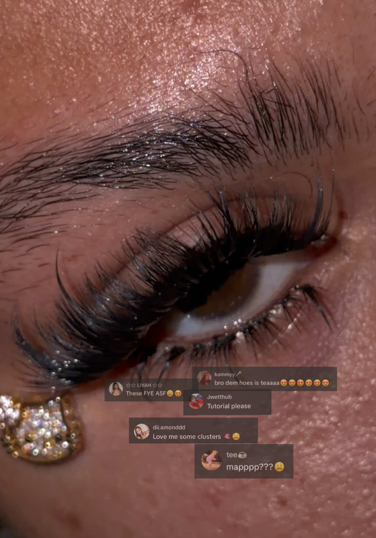 TikTok post by an influencer for MilyBest Beauty. Caption reads: [...] SPIKES:19,19,17,19 @MilyBest Beauty #lashes....