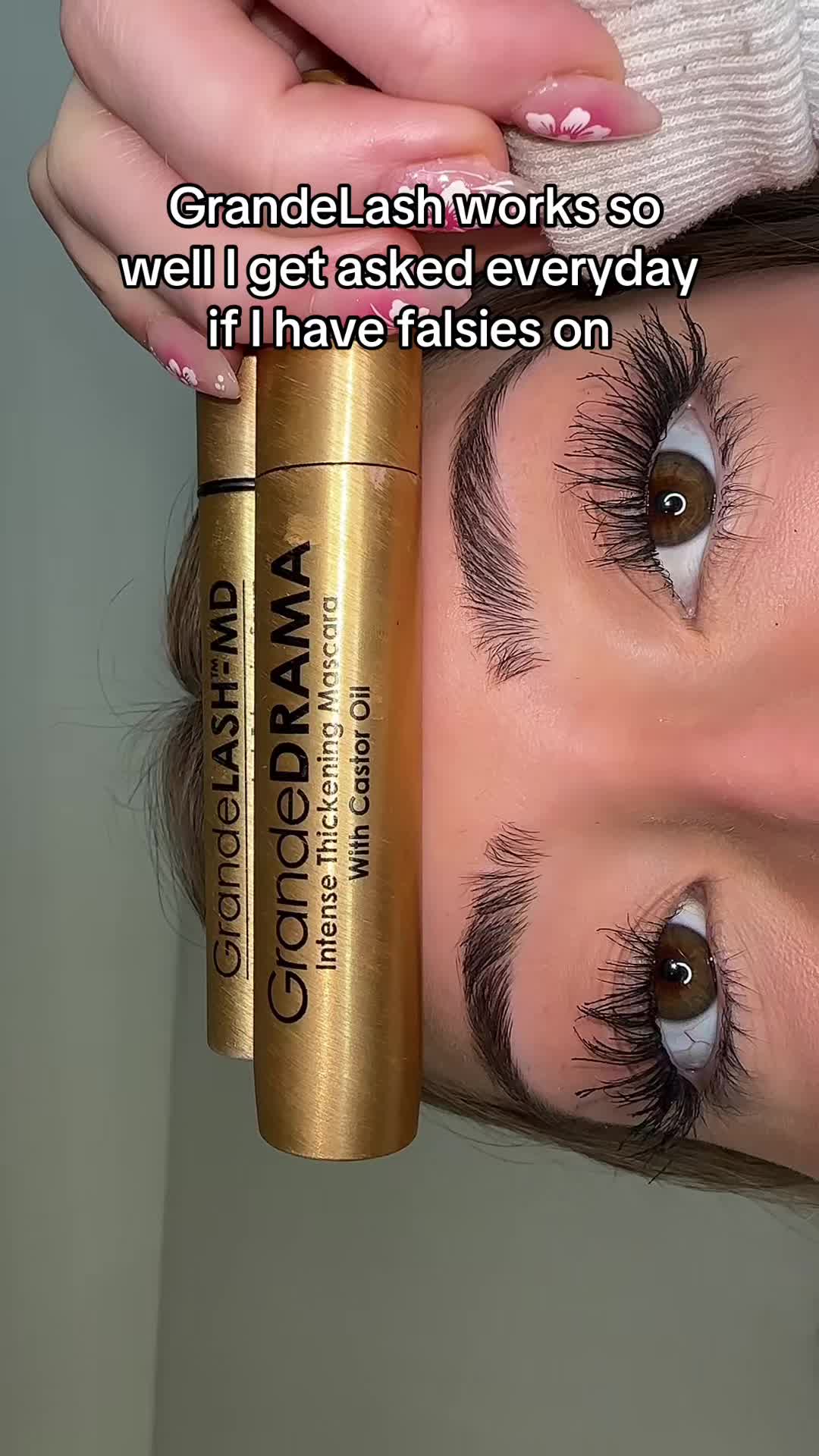 TikTok post by @abbarose3 for Grande Cosmetics. Caption reads: [...] lash combo is 20% off!! @Grande Cosmetics....