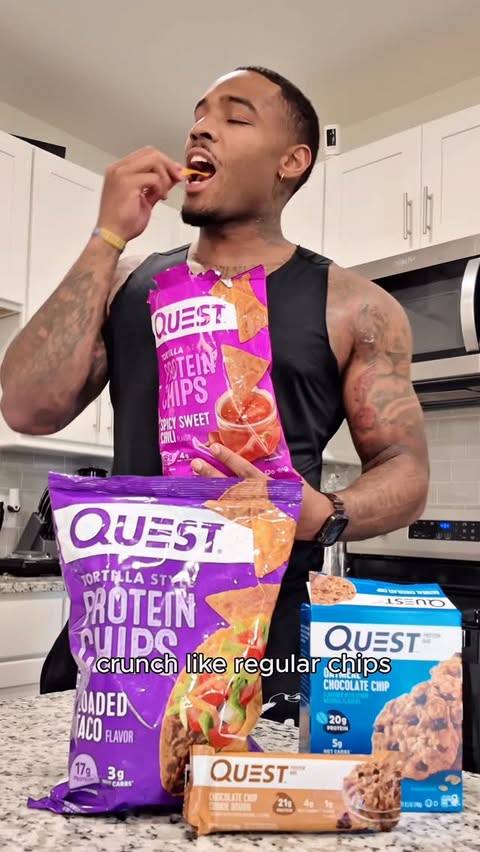 Instagram post by @gdoaks23 for Quest Nutrition. Caption reads: [...] like cheating… but it’s not 😮‍💨....