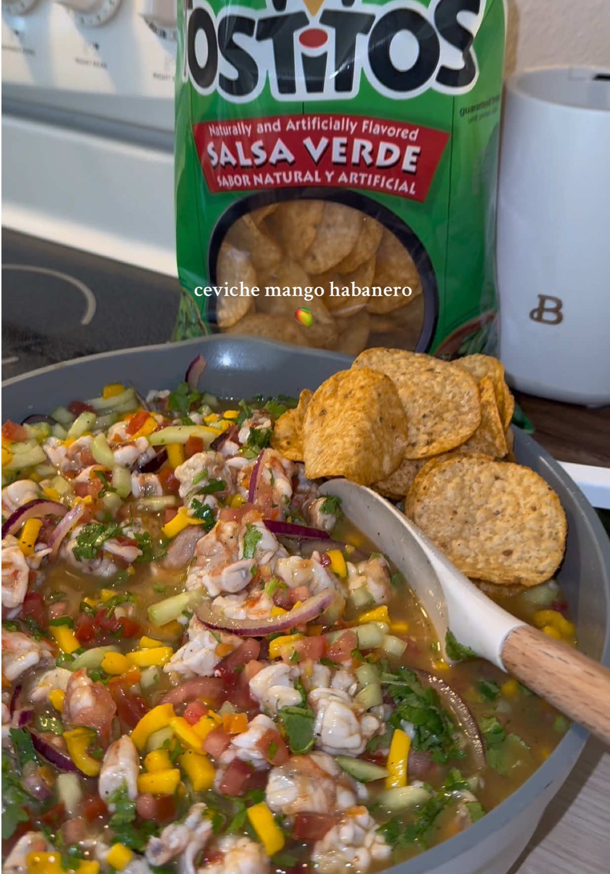 TikTok post by @jennifercmendozaa for Tostitos. Caption reads: Ceviche mango habanero 🥭🥵....
