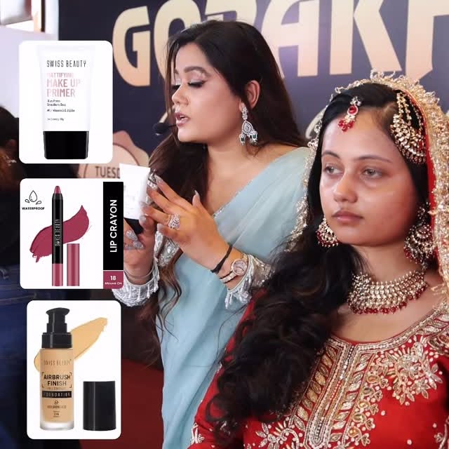 Instagram post by @sheenakaurmakeovers for Swiss Beauty Cosmetic. Caption reads: Glimpses from the Gorakhpur seminar organised by....