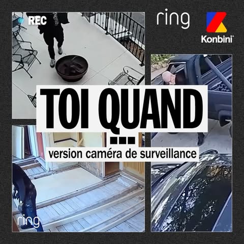 Instagram post by @konbini for Ring. Caption reads: [...] quand tu te fais prendre par la Doorbell....