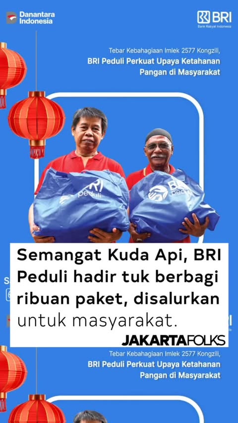 Instagram post by @jakarta.folks for Bank BRI. Caption reads: Di Tahun Shio Kuda Api, semangat berbagi terus....