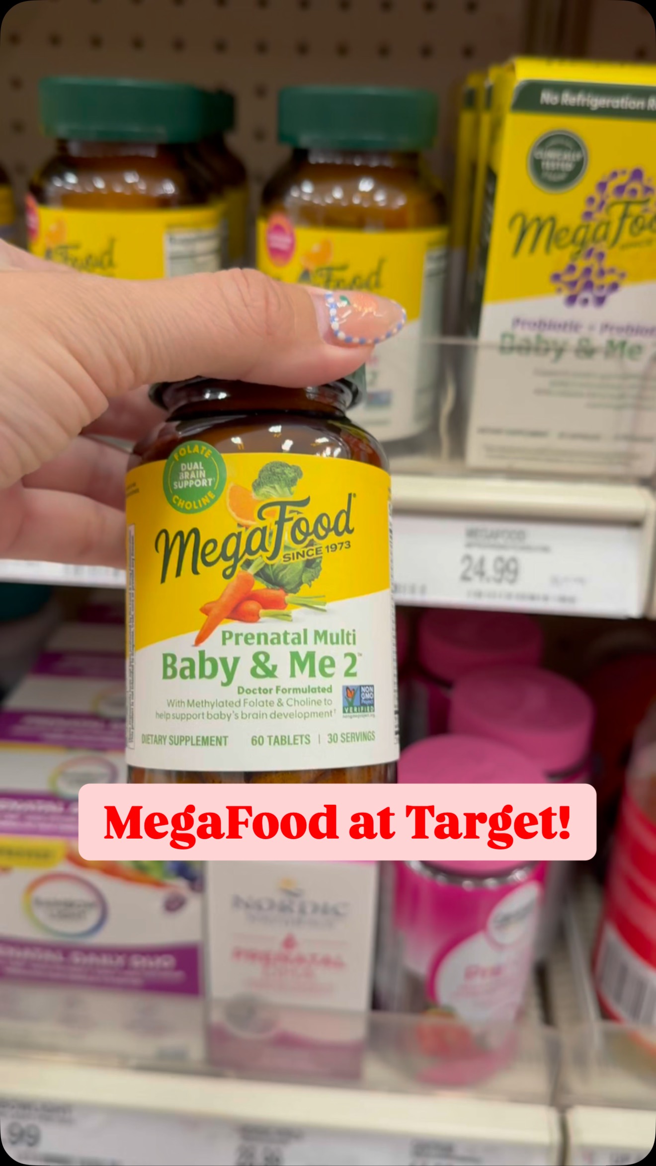 Instagram post by @annecolehowell for MegaFood. Caption reads: Come along on our @Target run to stock up on my....