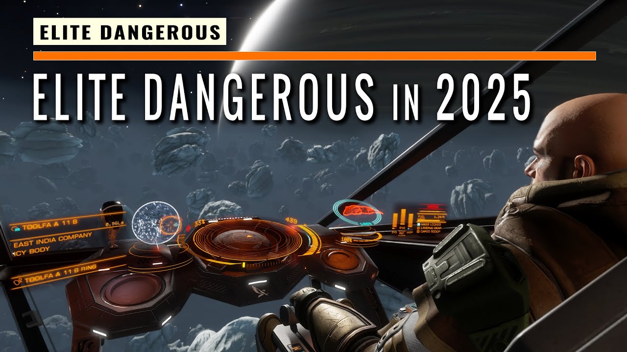 YouTube post by @TheBuurPit for NVIDIA. Caption reads: ELITE DANGEROUS in 2025: Is it Worth Playing.